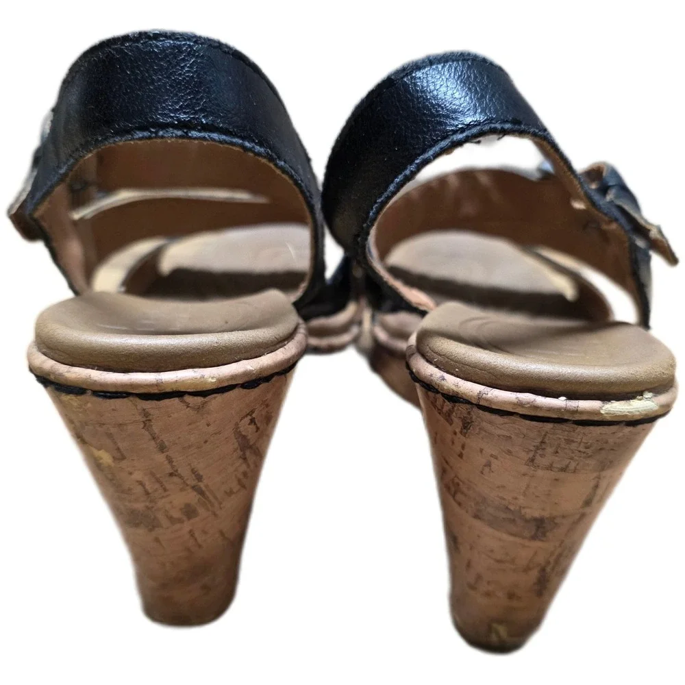 Boc Born Concept Schirra Wedge‎ Sandals Women's Size 7 M Black Leather Cork